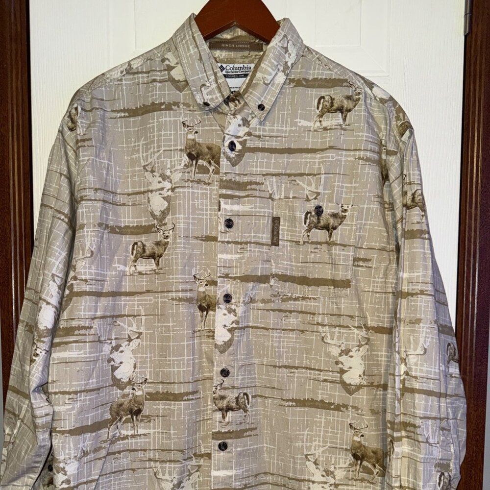 New Columbia L/S Short Mens River‎ Lodge Deer Brown Saw Buck HM7110-160 Medium